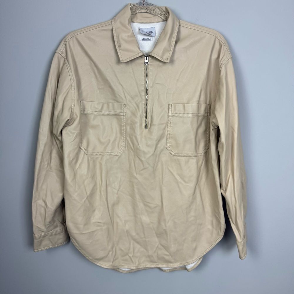 SAYLOR | Tan Vegan Leather 1/4 Zip Pullover Top Women’s Size Medium
